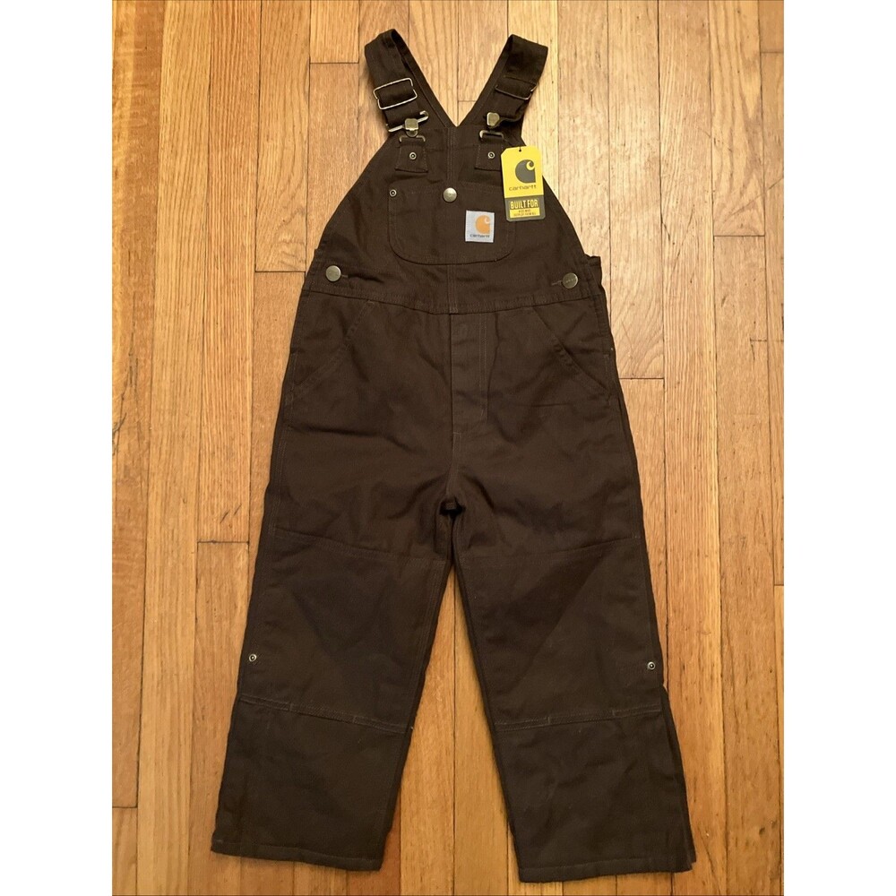 Carhartt Youth Lined Duck Bib Overalls Brown OX8732-B Size 4 Double Front Knee